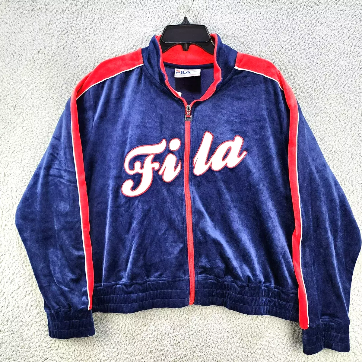 FILA Valery Logo Zip-Front Velour Jacket Women's 2X Fila Navy/White/Fila Red