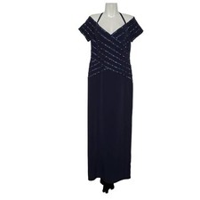 Jovani Navy Crystal Embellished Crisscross Formal Evening Gown Dress 12