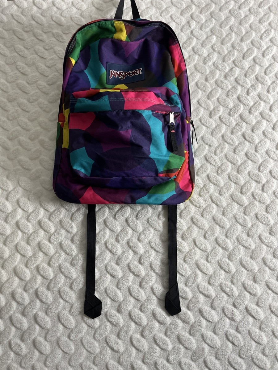 pink orange yellow blue green jansport backpack Jansport Classic Backpack Purple Pink Teal Green Yellow Abstract Print