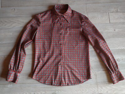 Vintage Handmade Blouse Long Sleeve Print Blouse Turn Down Collar Office Shirt