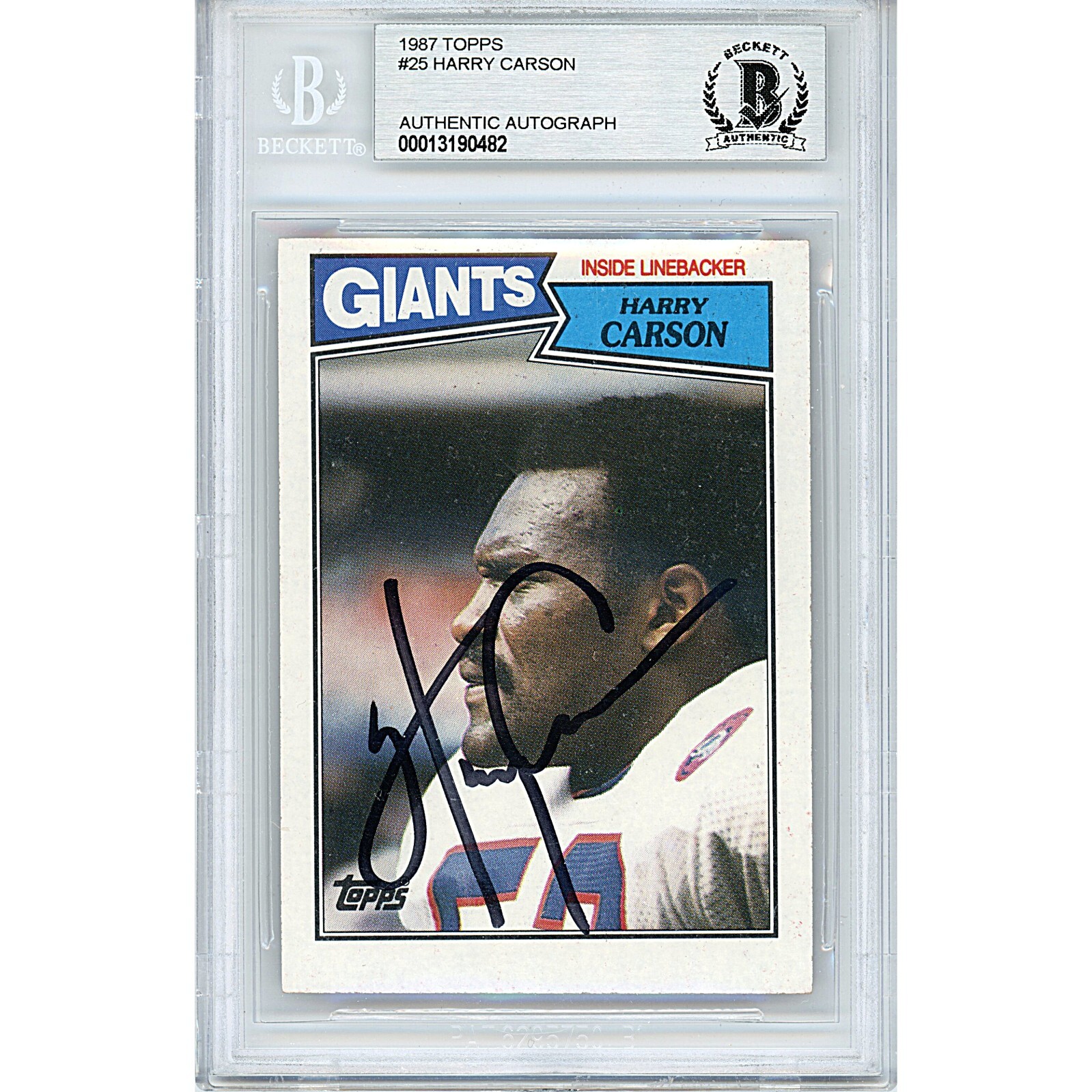 Harry Carson New York Giants Auto 1987 Topps Football BAS Auth Autograph Slab NY