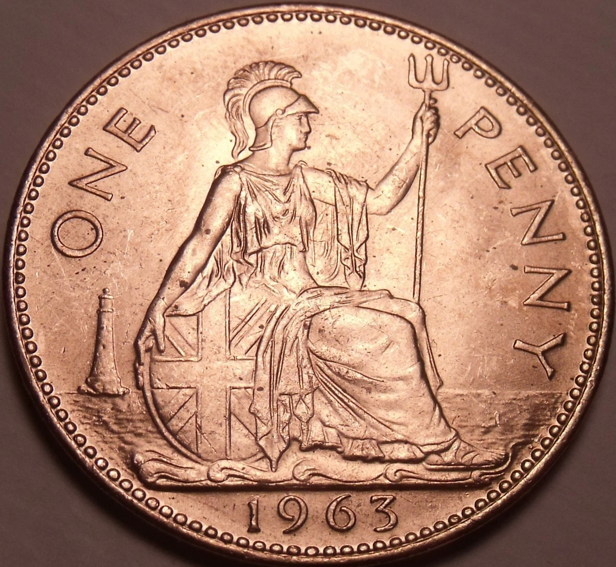 Huge Unc Great Britain 1963 Penny~Britannia Seated Right~Excellent