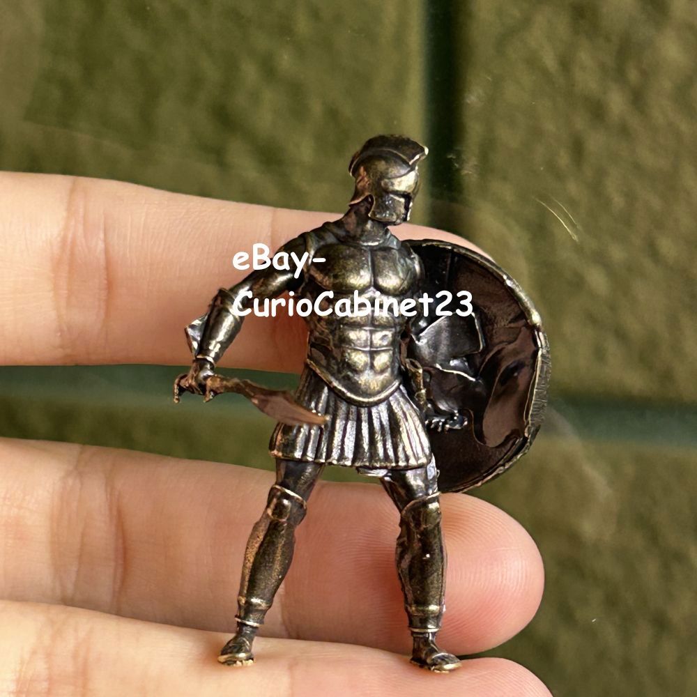 Solid Copper Spartan Warrior Miniature Statue with Shield and Spear Table Decor