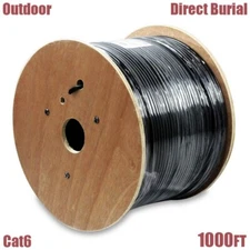 1000FT Cat6 Outdoor Direct Burial CMX Network LAN Ethernet UTP Cable 23AWG Black