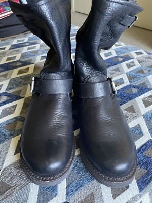 Frye Veronica Short Moto Boot Mid Calf Buckle Heeled Leather Lug