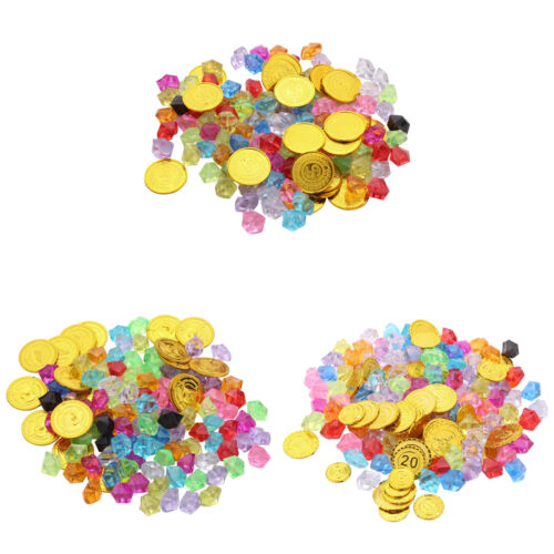 Children Playhouse 100x Gem Toy with 20Pcs Gold Coins Crystal Pirate Gem Gift - Afbeelding 1 van 27