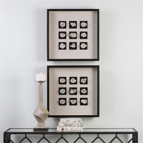 Uttermost Geode Fir Glass Fabric and Stone Wall Art in Black and Natural - Picture 2 of 4