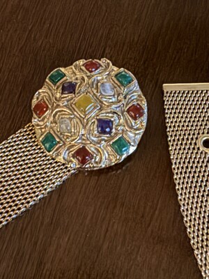 Vintage Goldtone Mesh Metal Rhinestone Belt Multicolor Retro  display picture 1