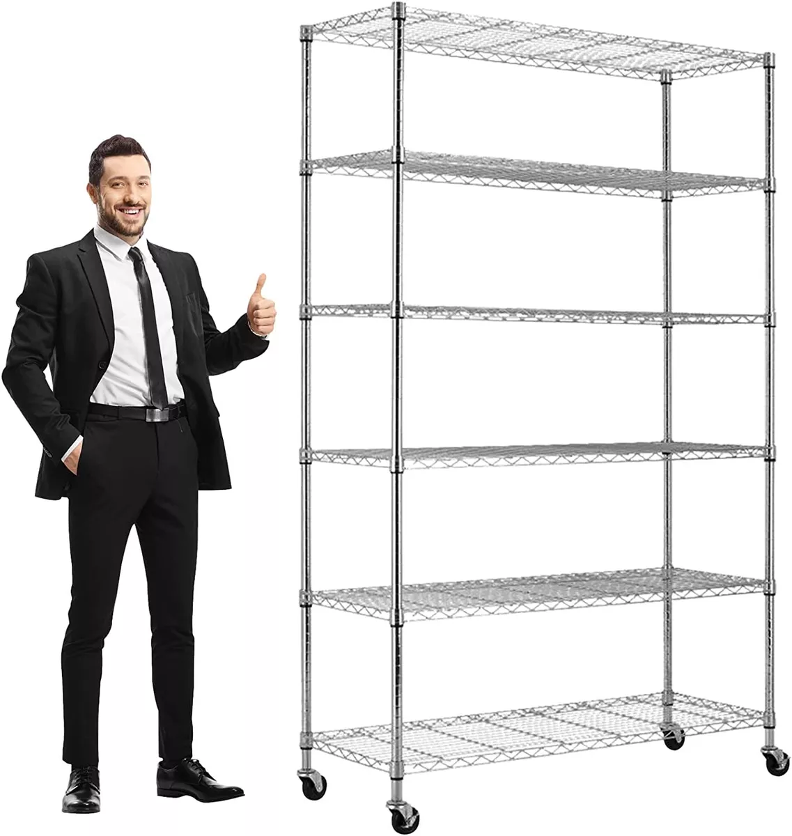 6 Tier Wire Shelving Unit, Heavy Duty Adjustable Metal Shelf Storage Rack  Chrome