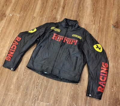 Men's Real Leather Vintage Retro Motorcycle Ferrari Racing Jacket