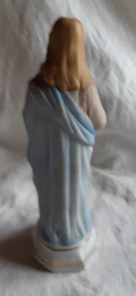 ANCIENNE STATUE SAINT JOSEPH POLYCHROME BISCUIT ET PORCELAINE HAUTEUR 19CM - Photo 4/4