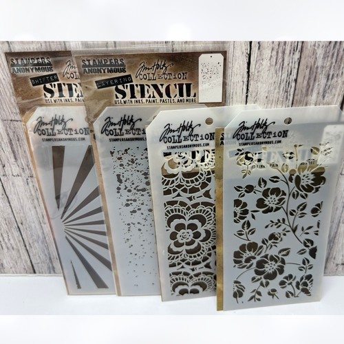 Tim Holtz LAYERING STENCILS Lace Floral Speckles Rays Lot of 4