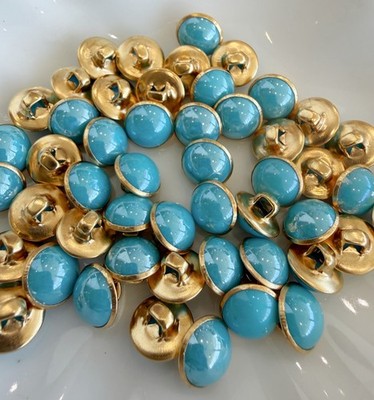 10PC Gold Metal Turquoise Blue Resin Dome Buttons with Shank 10mm (3/8'')