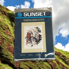SUNSET Counted Cross Stitch Kit INDIAN CHIEF 11" x 14" 2959 New In Package
