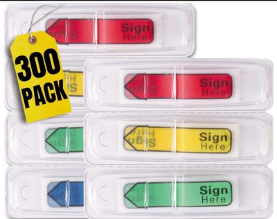 Sign Here Stickers, Arrow Flags, Page Markers, Assorted Colors, 300  Pack