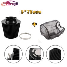 Black 3 76mm Inlet Cold Air Intake Cone Air Filter Filter Protect Sock Cover