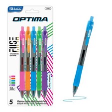 BAZIC 5 Color Optima Oil-Gel Ink Retractable Pen, pack of 12