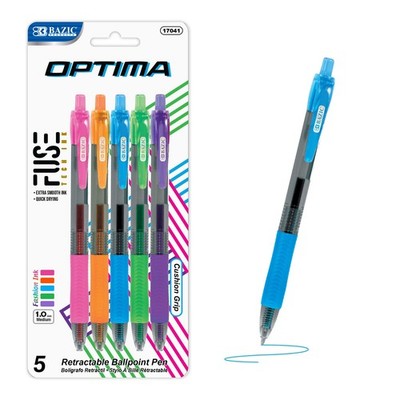BAZIC 5 Color Optima Oil-Gel Ink Retractable Pen, pack of 12