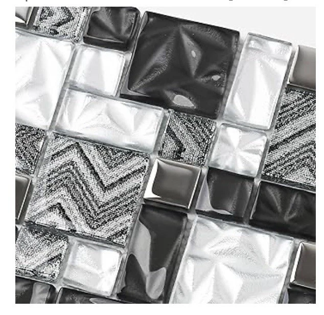 Kitchen Backsplash Tile 5 Sheets,Black Square Glass Mosaic Tiles for Bathroom - Image 2 of 4