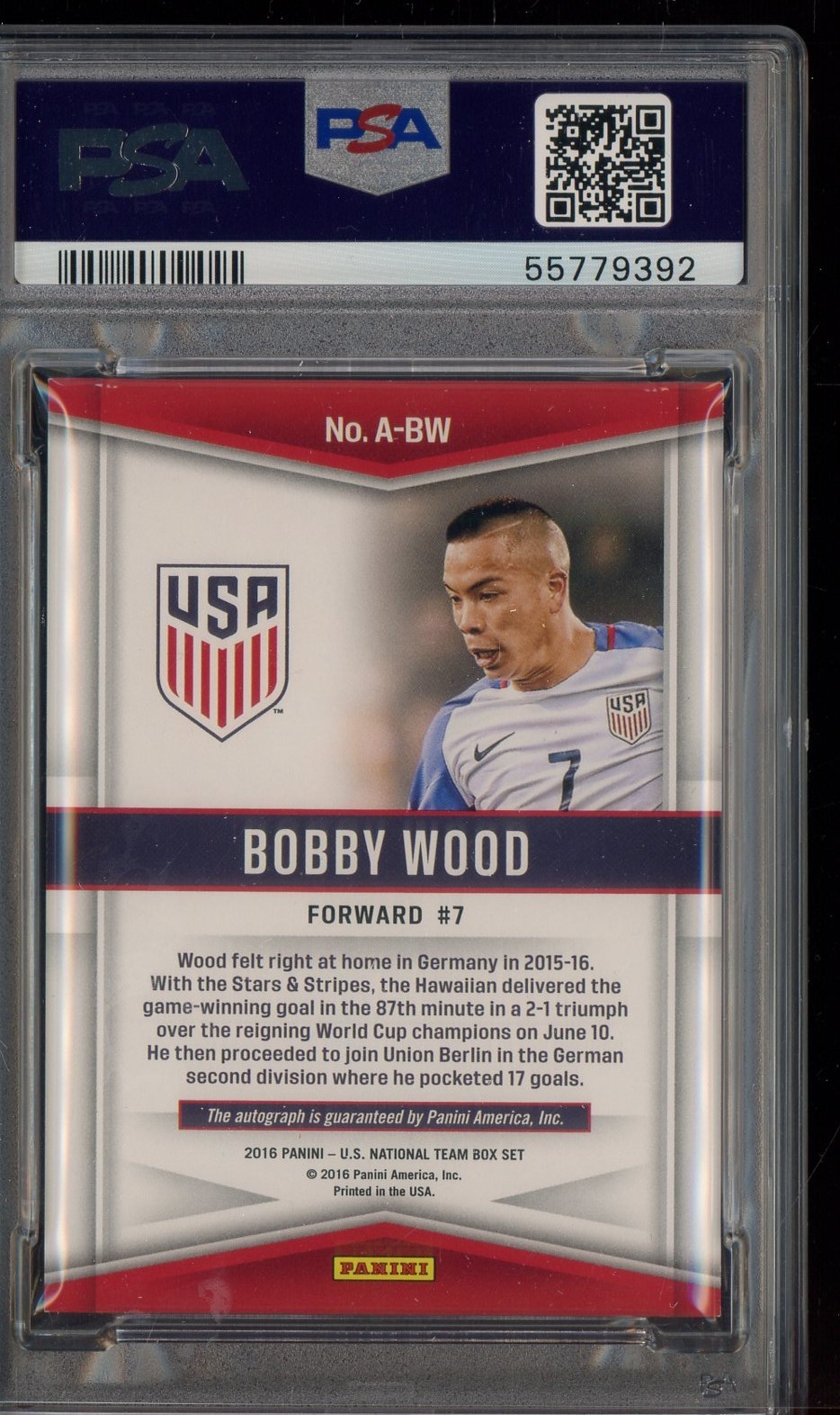2015 Panini US National Team Box Set Bobby Wood AUTO 30/75 PSA 7 NM view 2