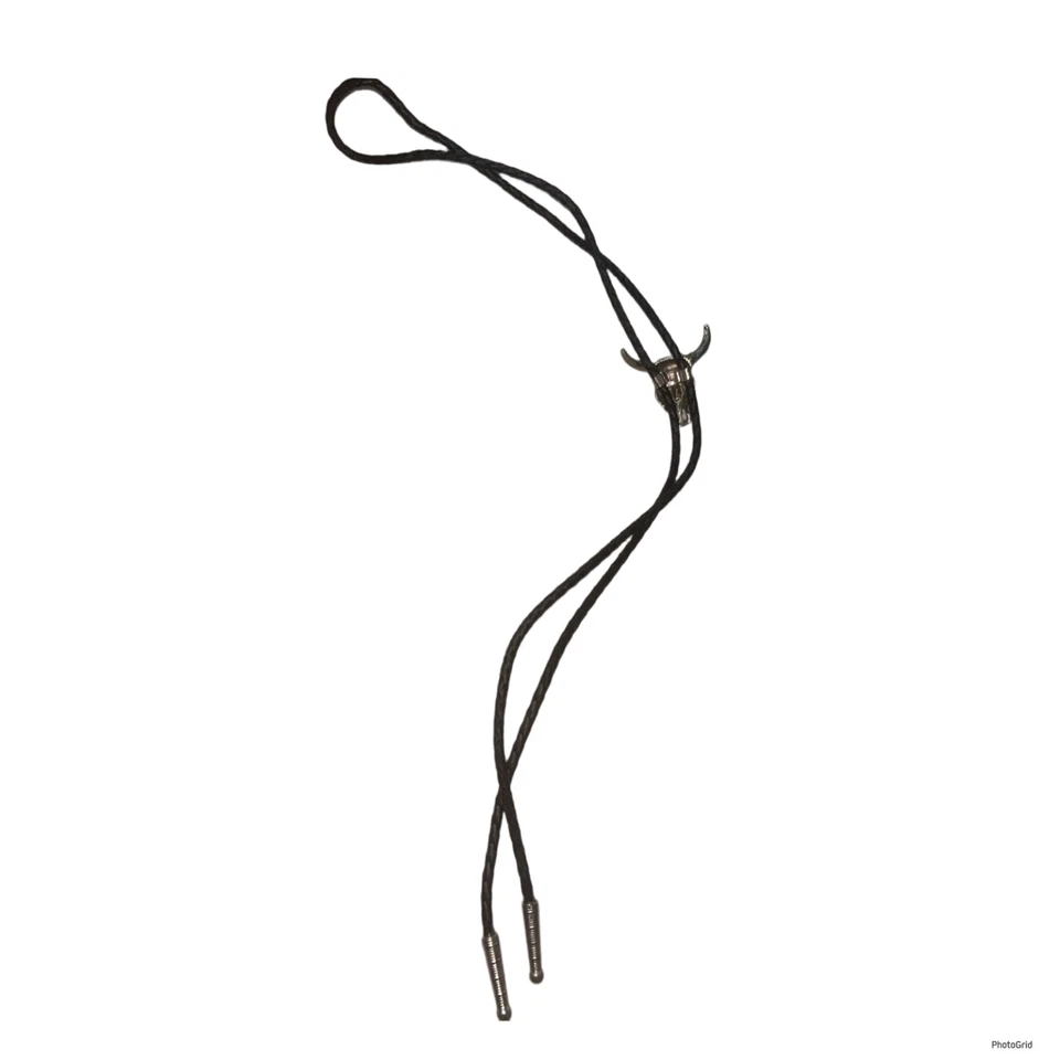 Corbata Western Peltre Cabeza de Novillo Calavera de Vaca Corbata Cordón Negro De Colección  Foto 4 de 4