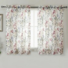 Crushed Kitchen Window Curtains 45 Inches Length 2 Panels, Farmhouse Printing...