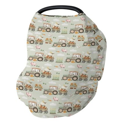 Spring Farm Life Baby Car Seat Cover Tractor Pig Lamb Cow Duck Sunflowers Str...