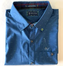 William Murray Mens Button Down Shirt-Blue Sailboat Nautical Golf Theme-Size Lge