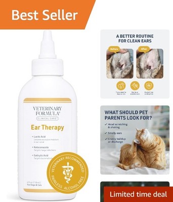 Effective Ear Cleaning Solution 4 oz for Dogs and Cats - Non-Irritating Formula