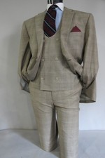 Joseph Abboud heather brown window pane check wool blend three piece suit 48 R
