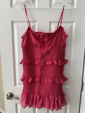 Guess Brand Womens Ruffled Milania Dress Rasberry Punch Large NWT