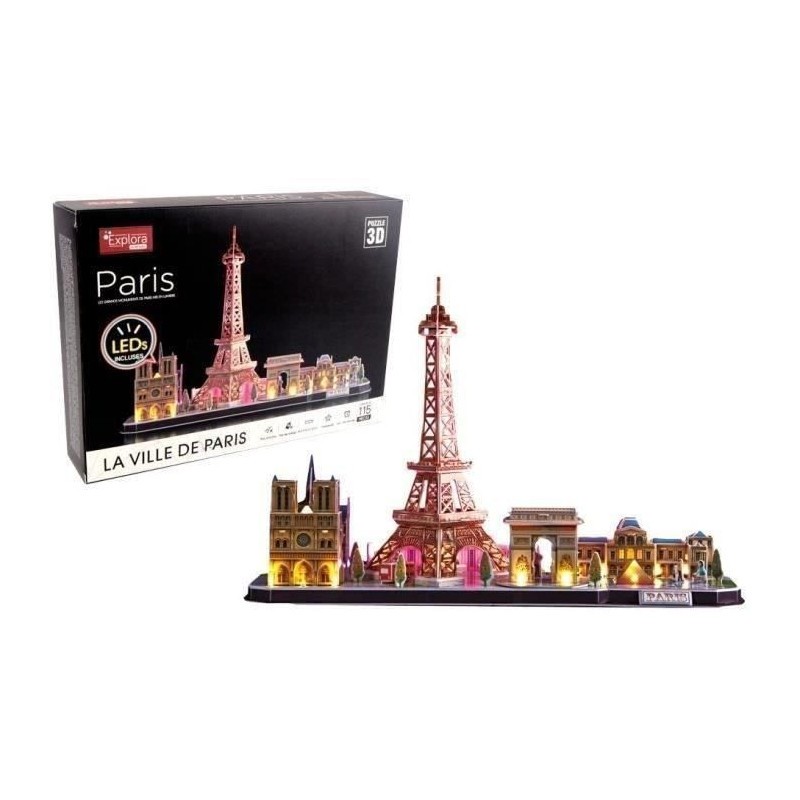 Puzzle 3D interactif Paris rétroéclairé jeu de construction de 115 pièces