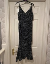 George Asda Black And While Polka Dot Midi Dress Size 8 Excellent Condition