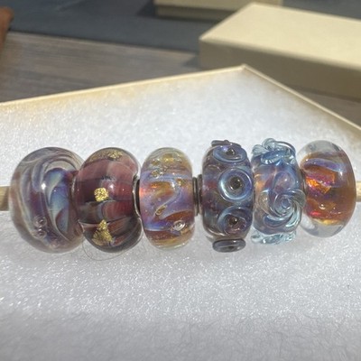 Authentic Elfbeads rare and retired 6 charm set. Iridescence, sparkle, and glow