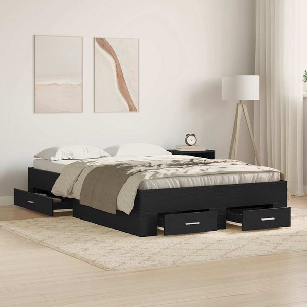 Bett Mit Schubladen Schwarz Eiche 120X200 Cm Holzwerkstoff-image
