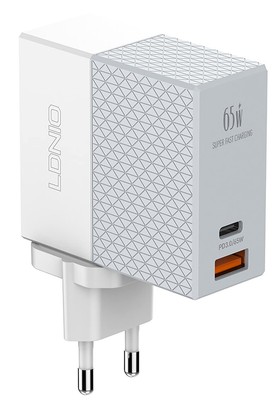 LDNIO Wall Charger A2620C USB, USB-C 65W + USB-C - USB-C Kabel
