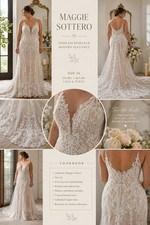 Maggie Sottero Wedding Dress Size 26 Ivory Blush Lace Beaded Train Bridal Gown
