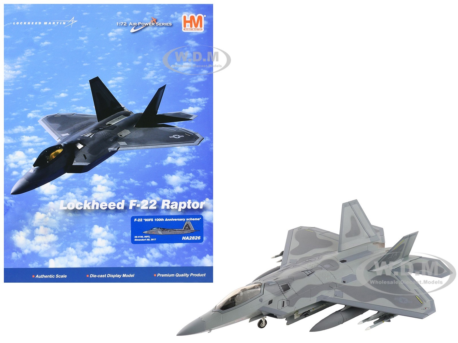 LOCKHEED F-22 RAPTOR AIRCRAFT 90 FS 100 YEARS USAF 172 BY HOBBY MASTER HA2826 29090₽