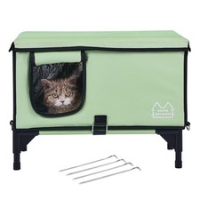 Uimoso Elevated Heated Cat House Cuboid Kitty Shelter with Heated Pad Green L