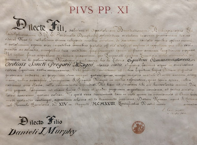 Magnificent Vatican Document, Order Of Saint Gregory The Great, Pius XI 1923