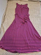 Talbot's Women's M Sleeveless Fit And Flare Dress Pink Navy Stripe Tie Cotton 
