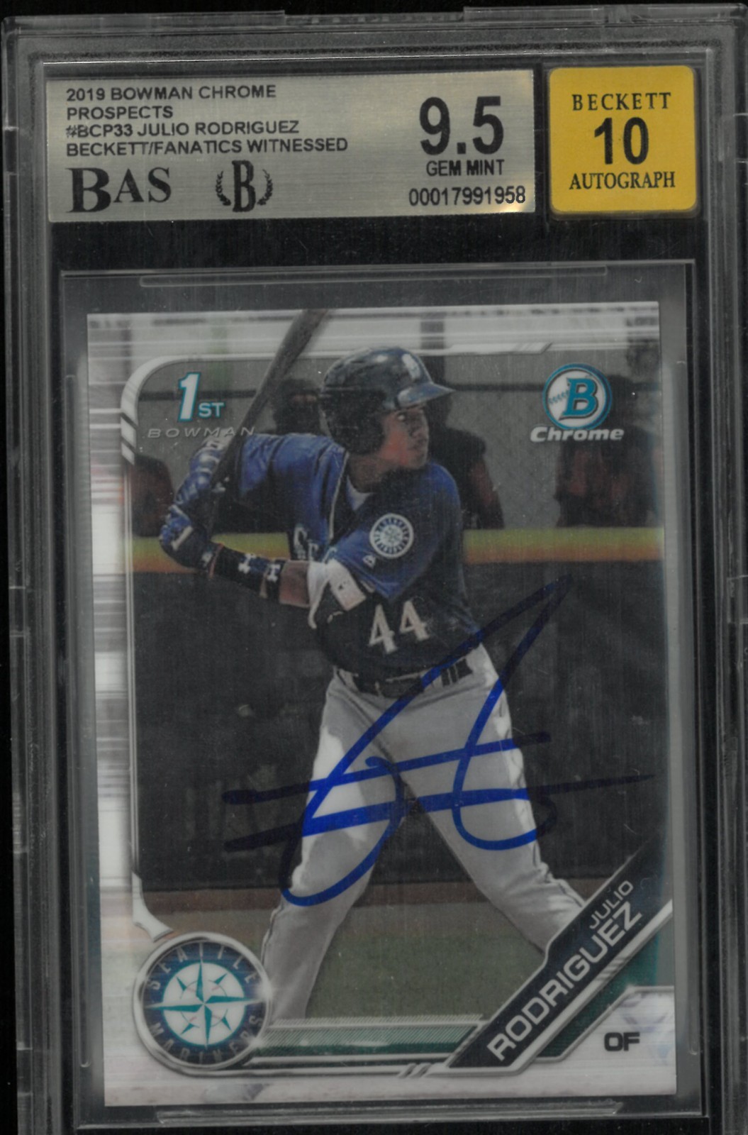 2019 Bowman Chrome Prospects Julio Rodriguez Autograph Becket 9.5 Auto 10