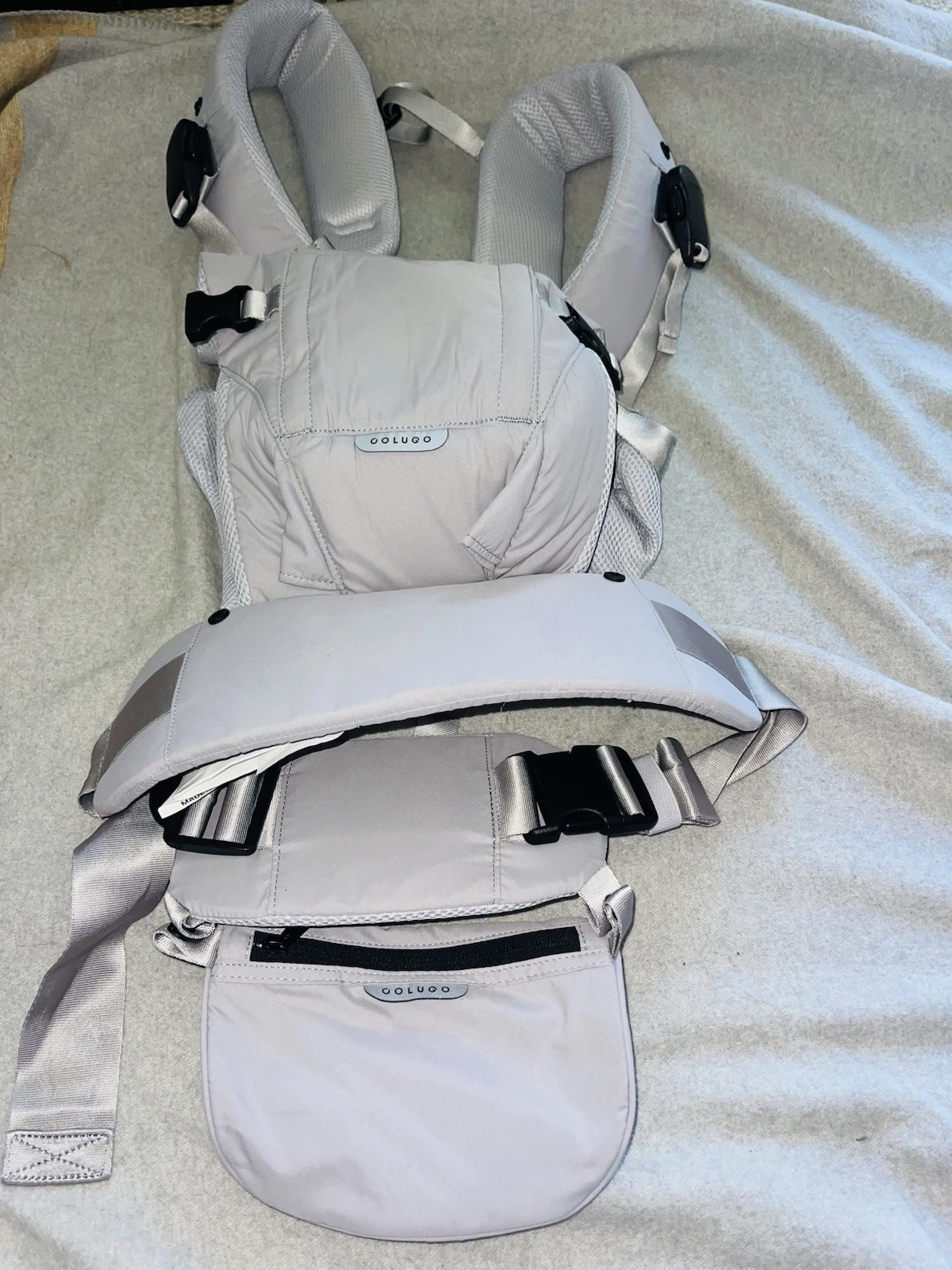 Colugo Baby Carrier Gray With Extra Little Pouch Sturdy Clips Face In & Out