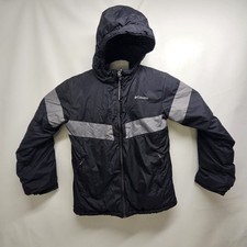 Columbia Outgrown Black Grey Stripe Hooded Coat Youth XL 18  20 Full Zip