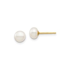 14k Yellow Gold Round White Cultured Pearl Stud Earrings for Women Weddings