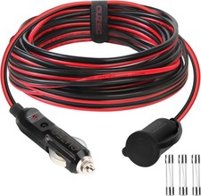 12V/24V 12ft / 3.66m 14 AWG Heavy Duty Extension Cord with Cigarette Lighter Plu