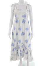 Love Shack Fancy Womens White Floral Maxi Sundress Square Neck Size 4