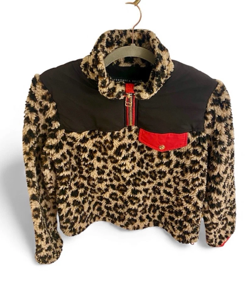 CHAQUETA SHERPA VERONICA BARBA ESTAMPADO LEOPARDO PIEL SINTÉTICA TALLA XS JERSEY ACOGEDOR POLAR Foto 3 de 4