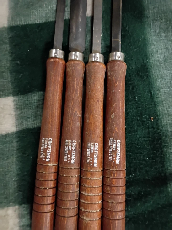  复古 Craftsman 美国高速钢制车床木质车削凿子 4 件套 — 第 2/3 张图片