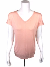 H by Halston Extended Shoulder V-Neck Top w/ Side Slits Peach Sorbet Large Size 
